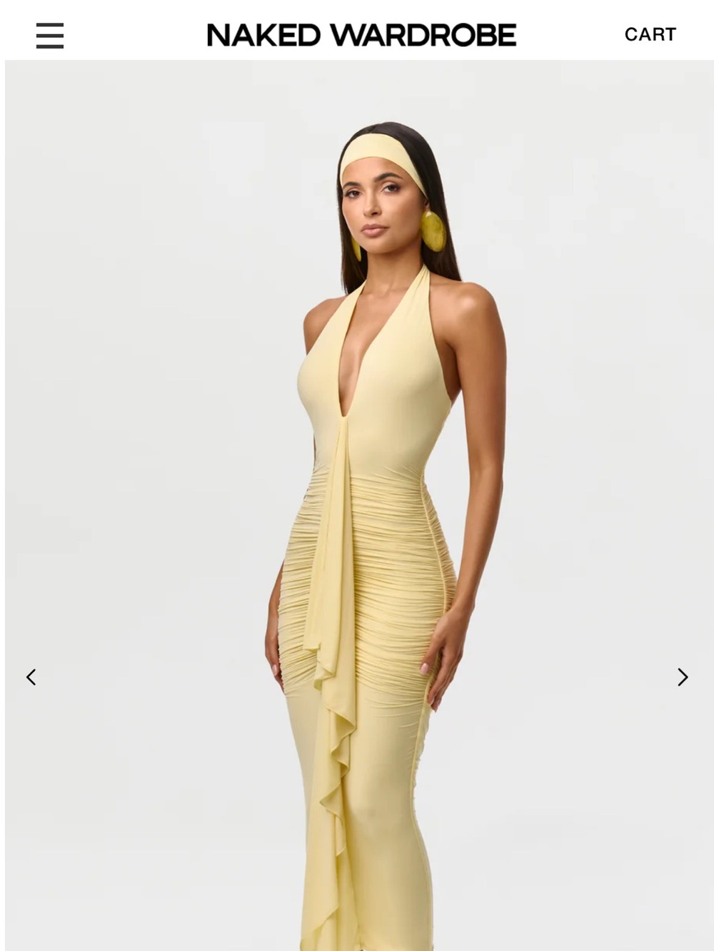 *NWT* New collection naked wardrobe Pale Yellow Halter Ruched Ruffle Midi Dress